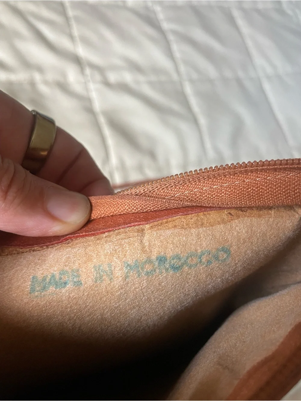Genuine Leather|| Made in Morrocco|| Embossed Leather Crossbody Bag in Rust
